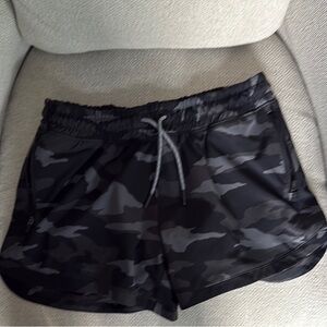 Athleta Black and Gray Athletic Shorts with Drawstring Waistband